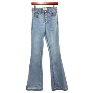 Flared High-Waisted Light Wash Jeans With Button Fly